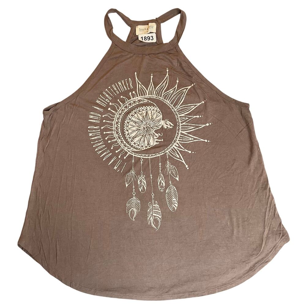 French Pastry Los Angeles Women Blouse size L Brown Sleeveless Dream Catcher